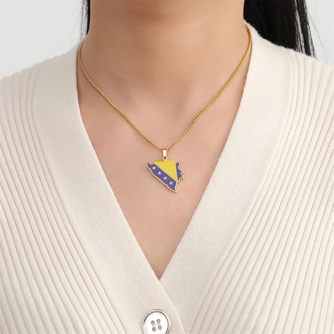 Stainless Steel Bosnia Map Pendant Necklace 5 Stainless Steel Bosnia Map Pendant Necklace - Image 5