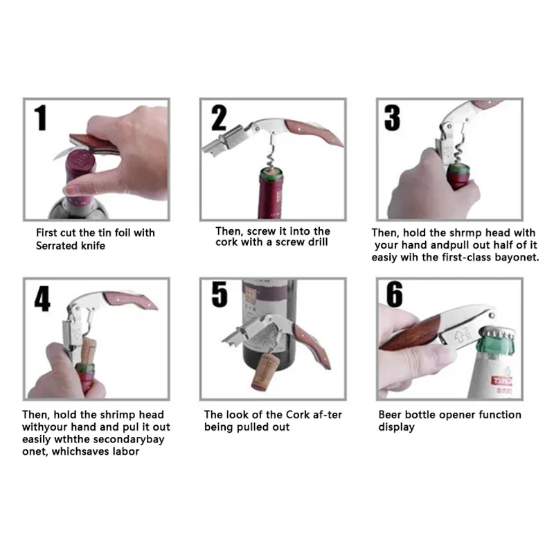 Elegant Stainless Steel and Pear Wood Wine Opener 6 Elegant Stainless Steel and Pear Wood Wine Opener - Image 6