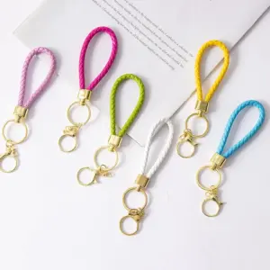 Colorful Braided PU Leather Keychain with Gold Clasp 13 S9bbd6296d7024be18fa51997477b6254d