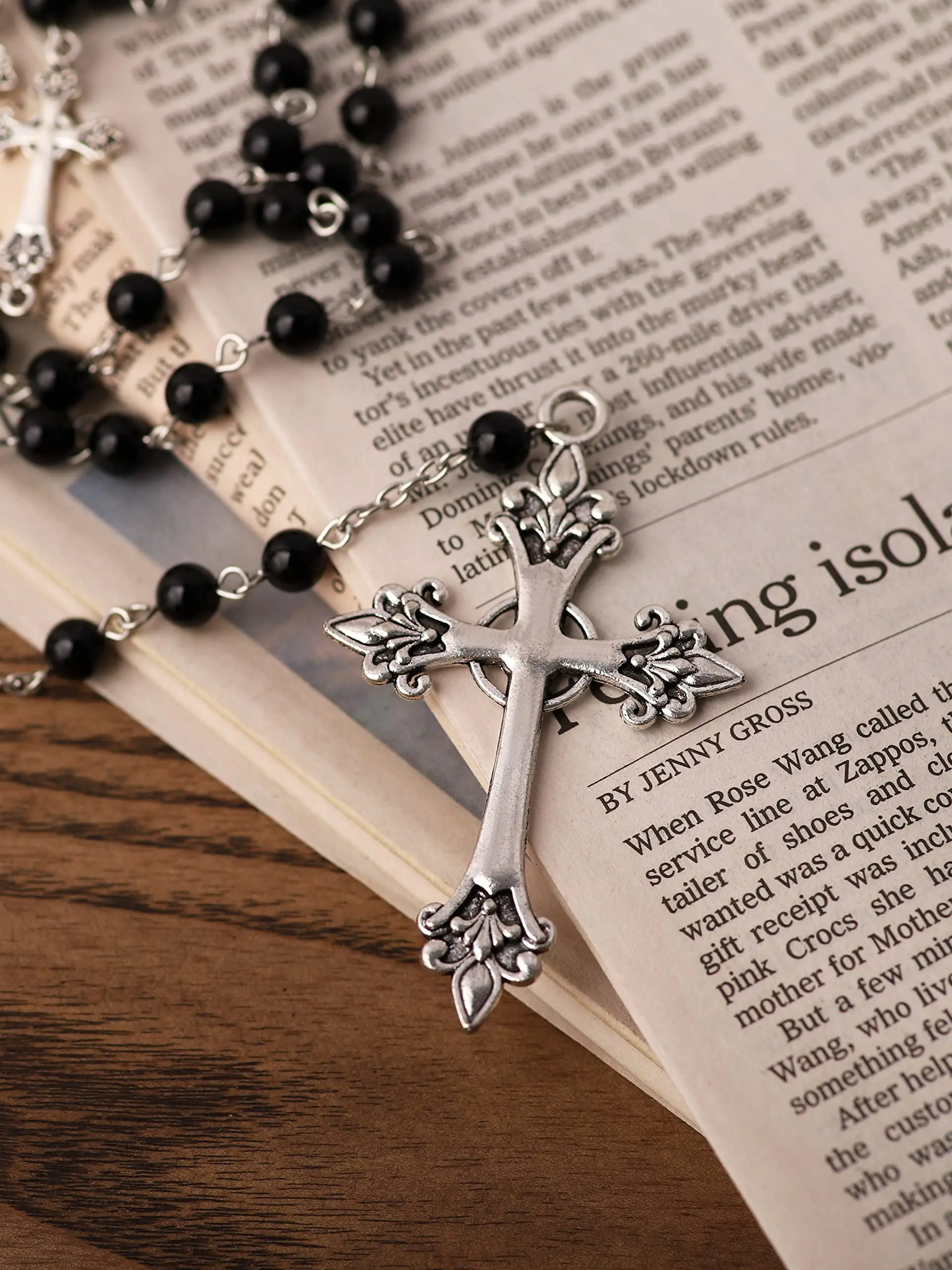 Black Unisex Rosary Necklace with Silver Cross 4 Black Unisex Rosary Necklace with Silver Cross - Image 4