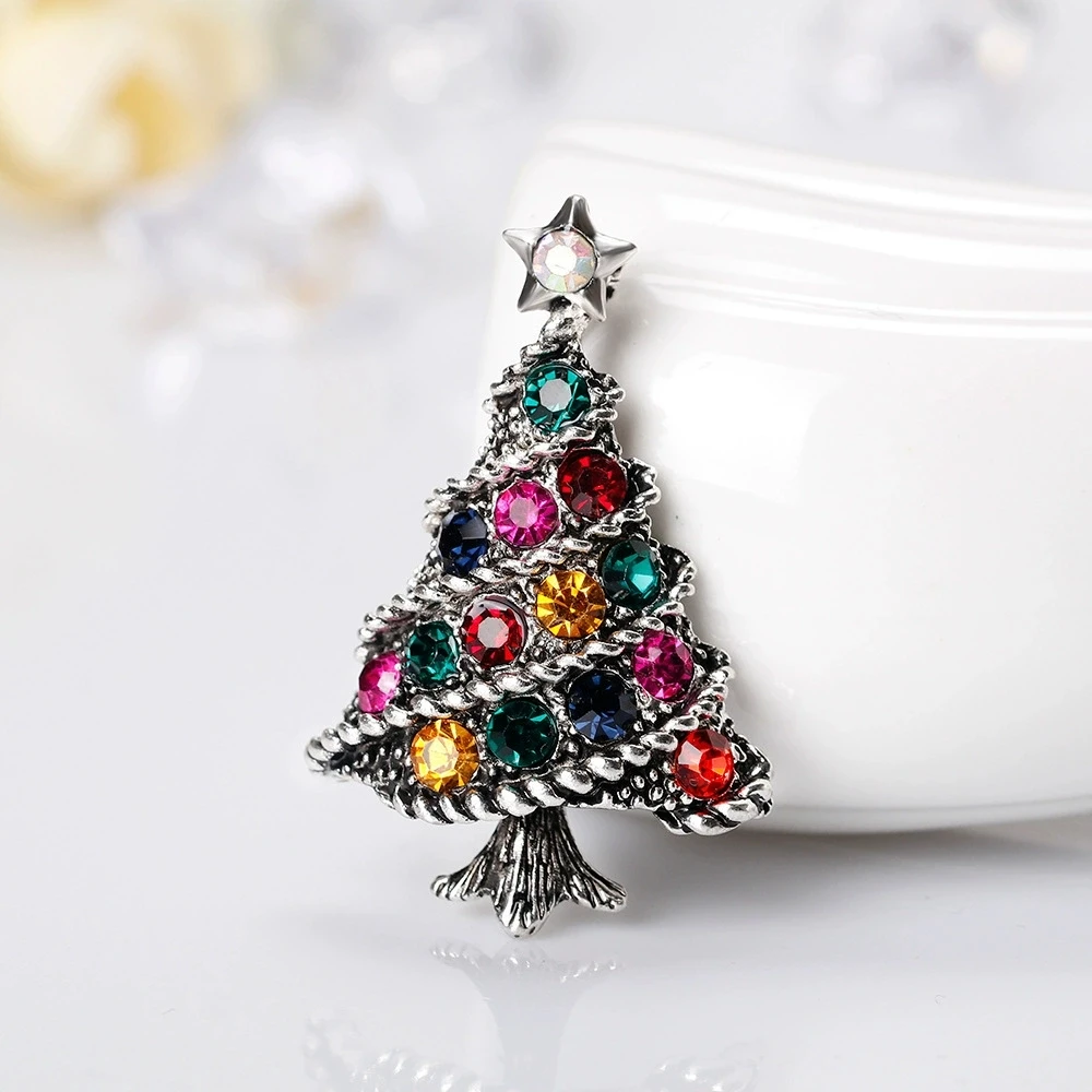 Festive Christmas Tree Brooch with Rhinestones 2 Festive Christmas Tree Brooch with Rhinestones - Image 2