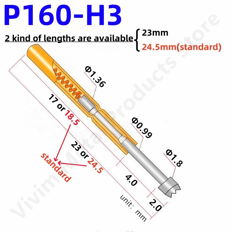 P160-H3 Brass Spring Test Pins, 100 pcs 2 P160-H3 Brass Spring Test Pins, 100 pcs - Image 2