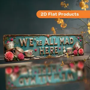 Vintage Aluminum Wall Sign with "WE'RE ALL MAD HERE" 8 Sa0ba12cd0ee047b3b7dd58e31085bff48