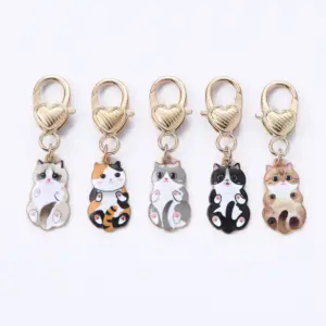 Cute Cartoon Cat Keychain in Champagne Gold