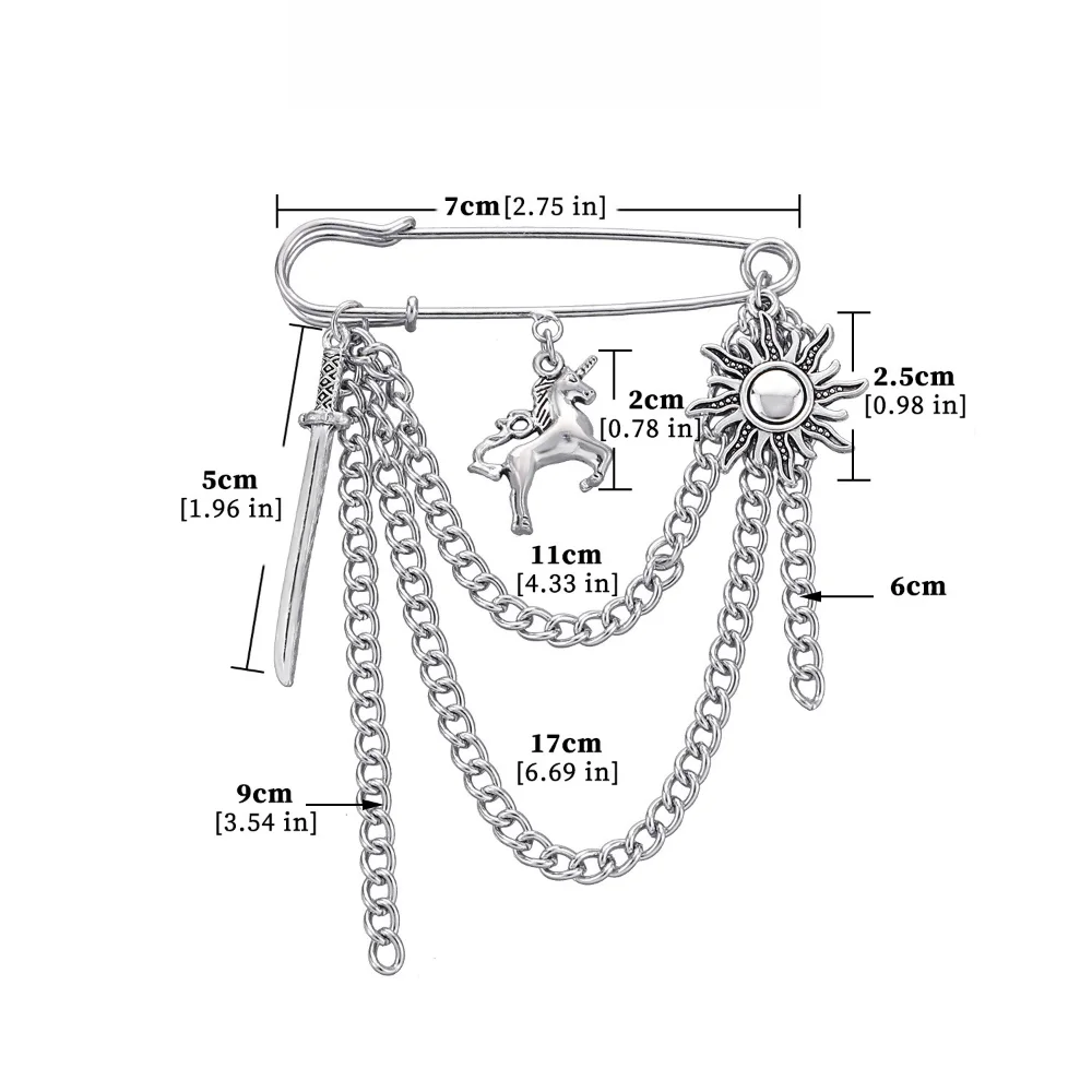 Vintage Silver Tassel Brooch with Unicorn Charm 2 Vintage Silver Tassel Brooch with Unicorn Charm - Image 2