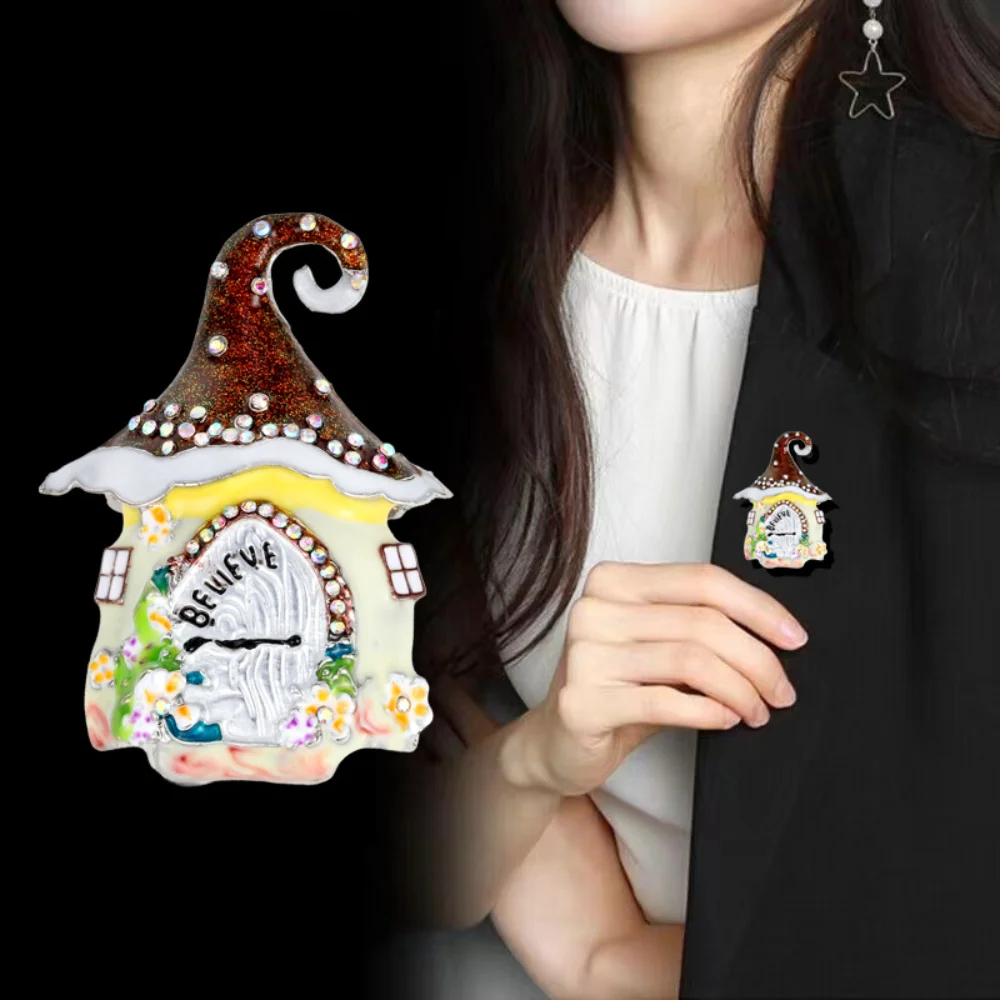 Festive Christmas House Brooch with Rhinestones 4 Festive Christmas House Brooch with Rhinestones - Image 4