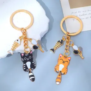 Cute Wagging Tail Cat Keychain with Fishbone Charm 15 Sa2ca08ebc46d4ab09c5abbc2653a9772u