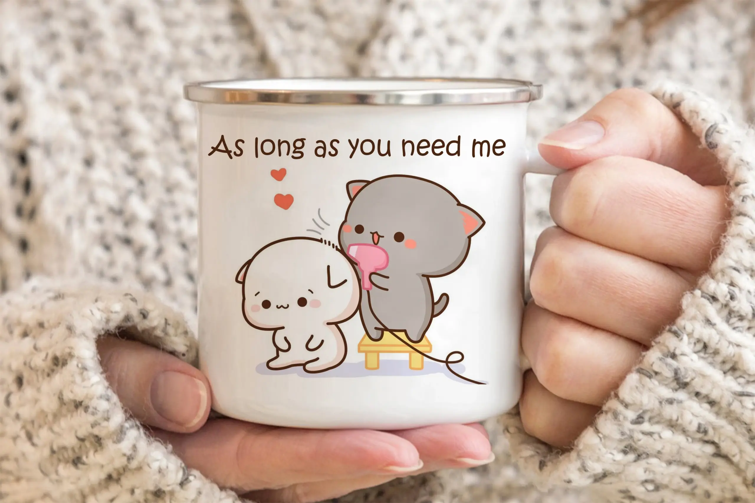 Cute Cat Enamel Mug, 300ml, Pastel Design 5 Cute Cat Enamel Mug, 300ml, Pastel Design - Image 5
