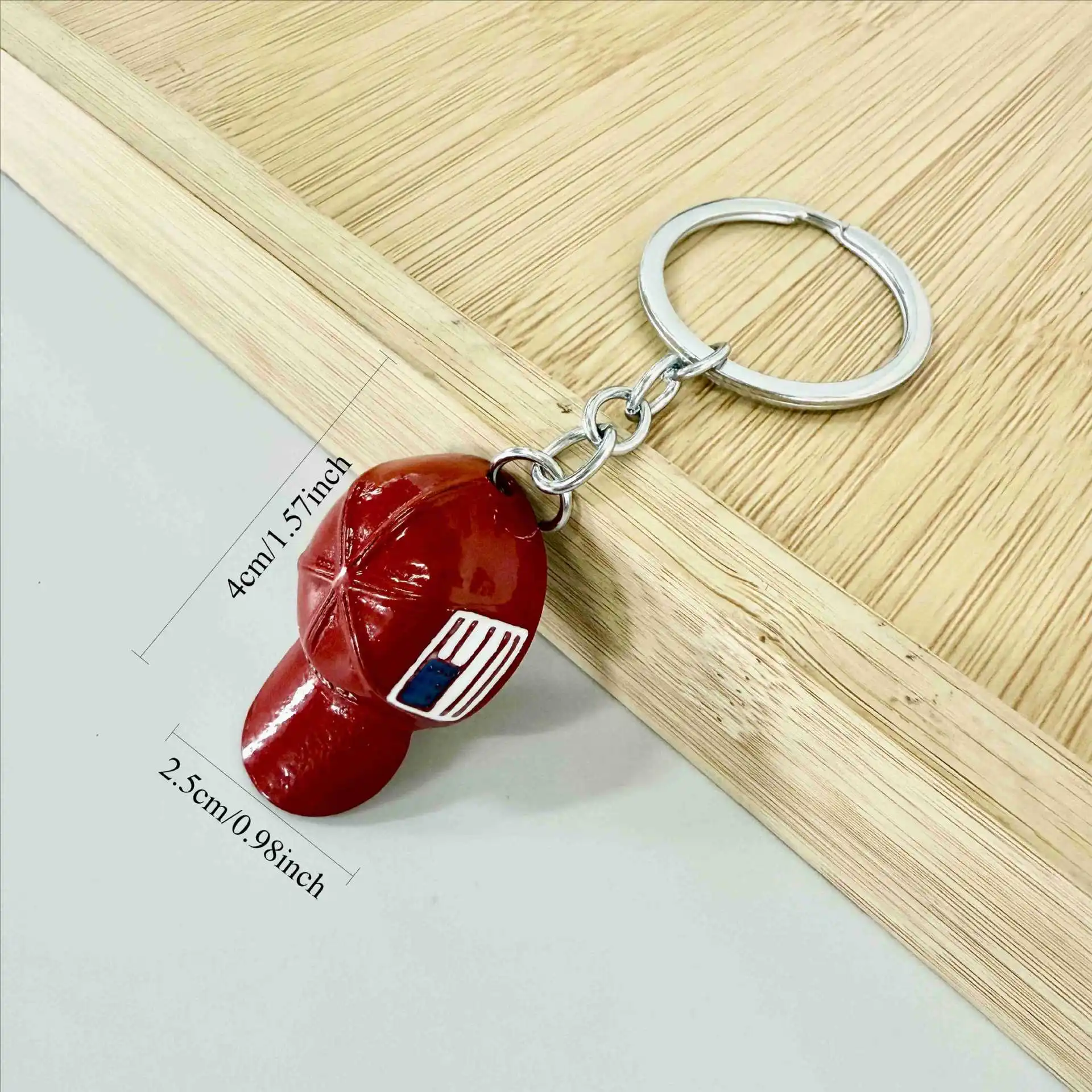 Red Men's Hip Hop Keychain with Baseball Cap Design 2 Red Men's Hip Hop Keychain with Baseball Cap Design - Image 2