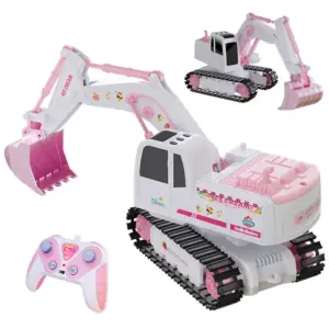 Pink RC Excavator for Kids 1/24 Scale