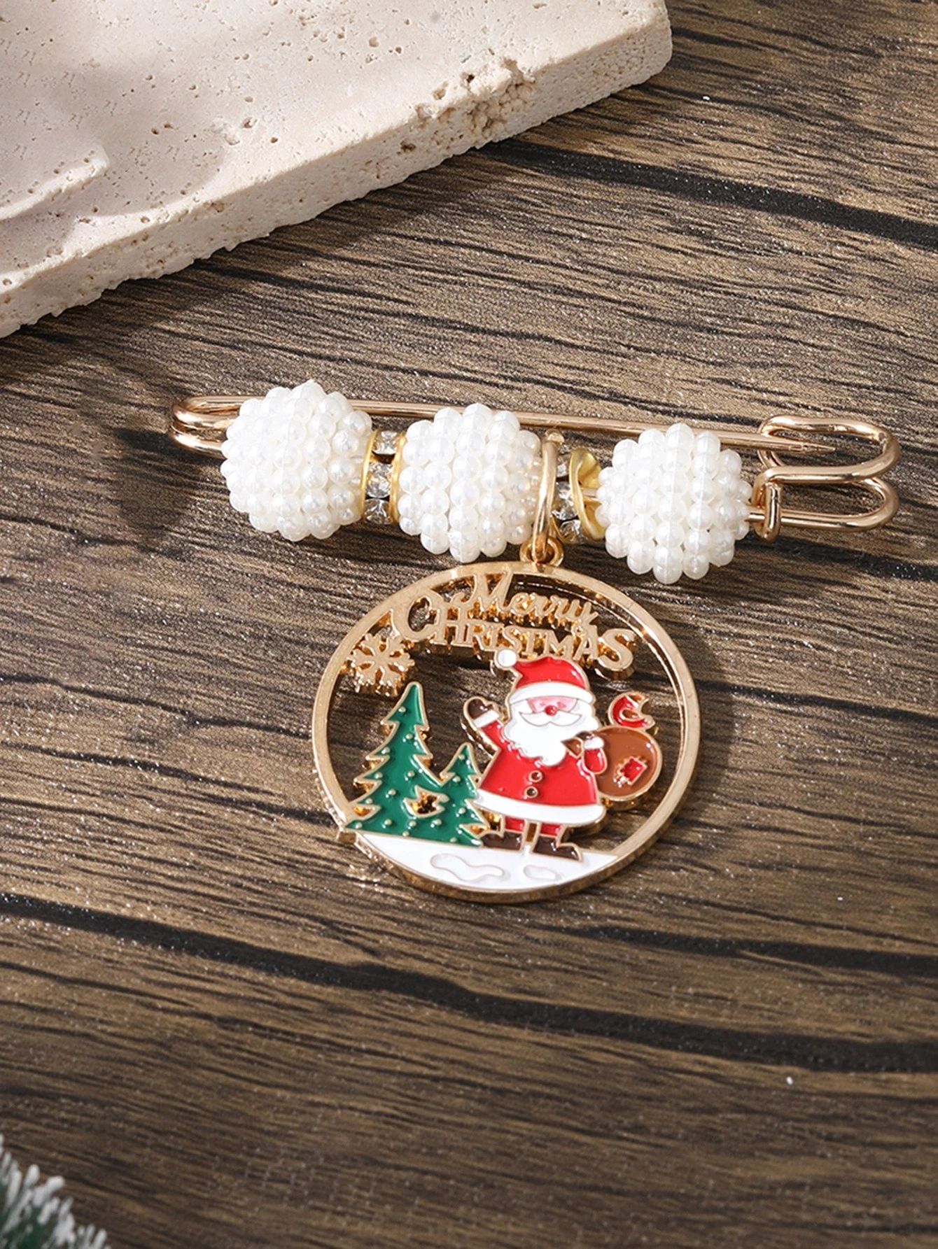 Festive Santa Brooch with Beads and Rhinestones 7 Festive Santa Brooch with Beads and Rhinestones - Image 7