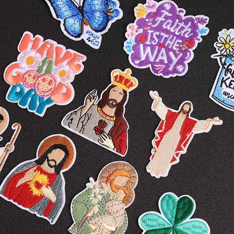 Flowers Christian Jesus Embroidered Iron-On Patch 5 Flowers Christian Jesus Embroidered Iron-On Patch - Image 5