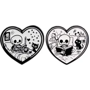 2 Piece Skeleton Kitten Brooch Set