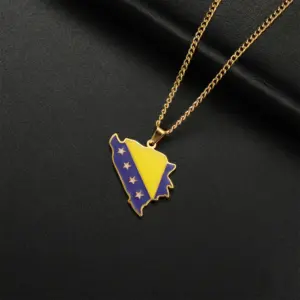 Stainless Steel Bosnia Map Pendant Necklace 9 Sa4df7498358646ae893fe04eff7b11bfz