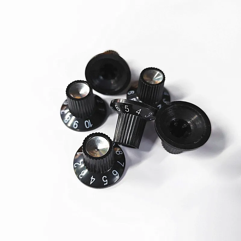 Six Black Guitar Amplifier Knobs with Aluminum Tops 7 Six Black Guitar Amplifier Knobs with Aluminum Tops - Image 7