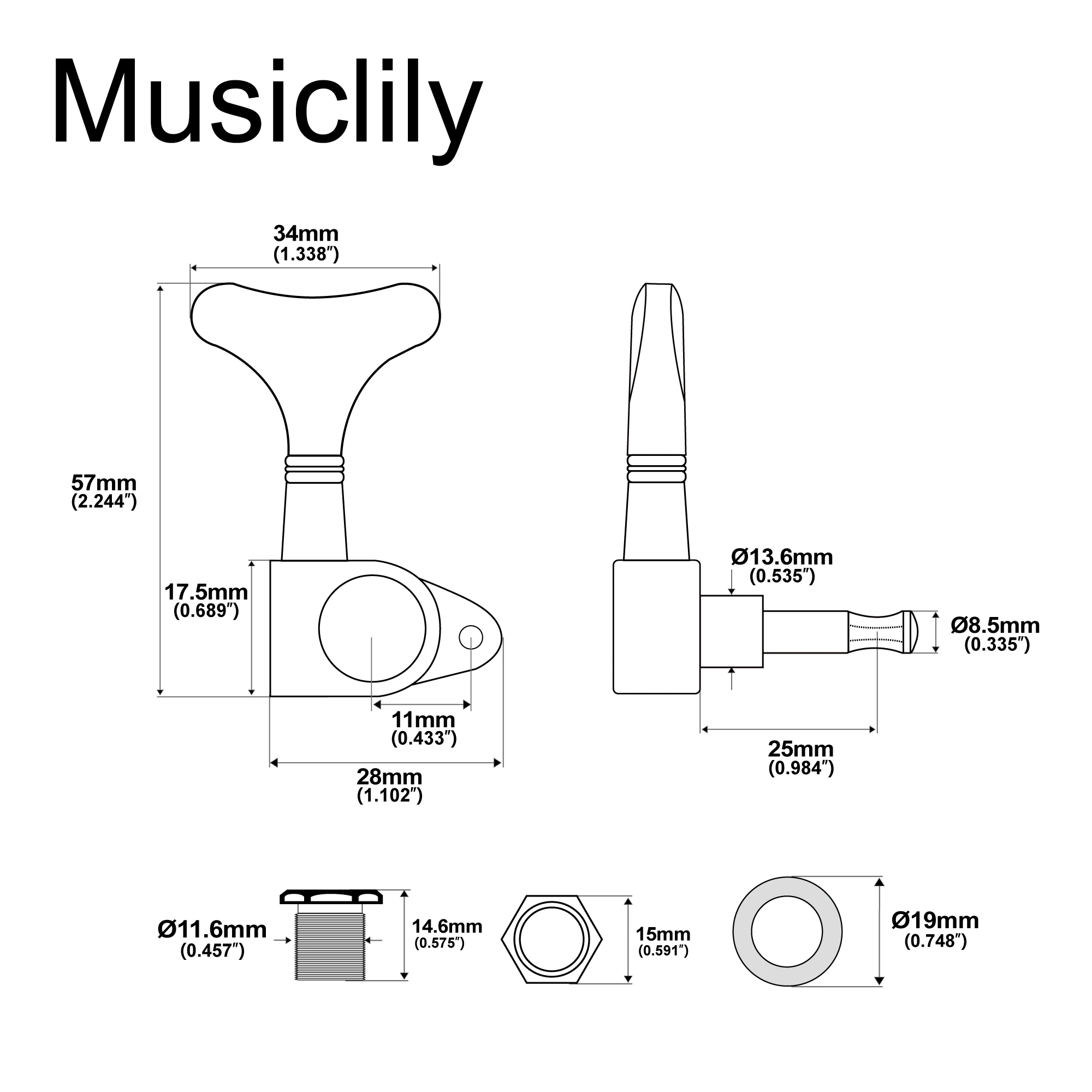 Black Alloy Electric Bass Tuners for 4-String Guitars 2 Black Alloy Electric Bass Tuners for 4-String Guitars - Image 2