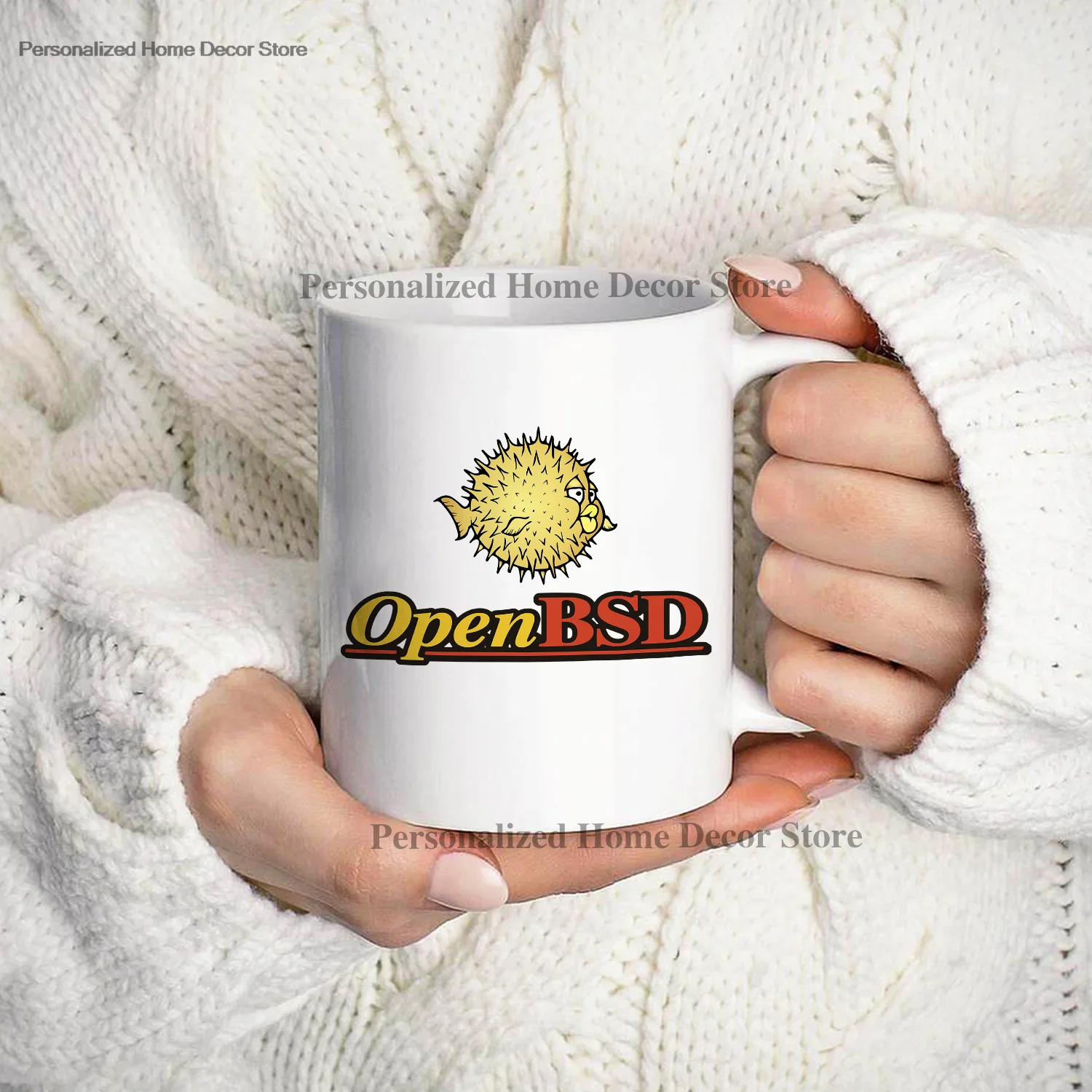 OpenBSD Pufferfish Themed Ceramic Mug 4 OpenBSD Pufferfish Themed Ceramic Mug - Image 4