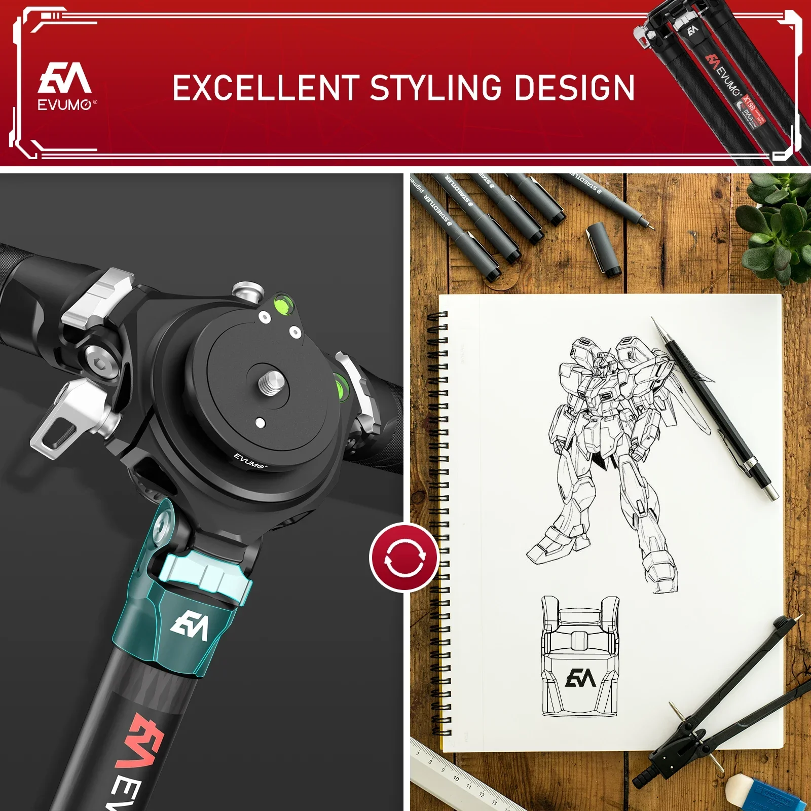 EVUMO XT9S Carbon Fiber Tripod for Cameras 2 EVUMO XT9S Carbon Fiber Tripod for Cameras - Image 2