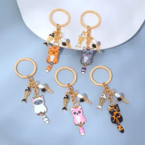 Cute Wagging Tail Cat Keychain with Fishbone Charm 11 Sab624475217a4bdd8d78b06e2bcdfd1eo