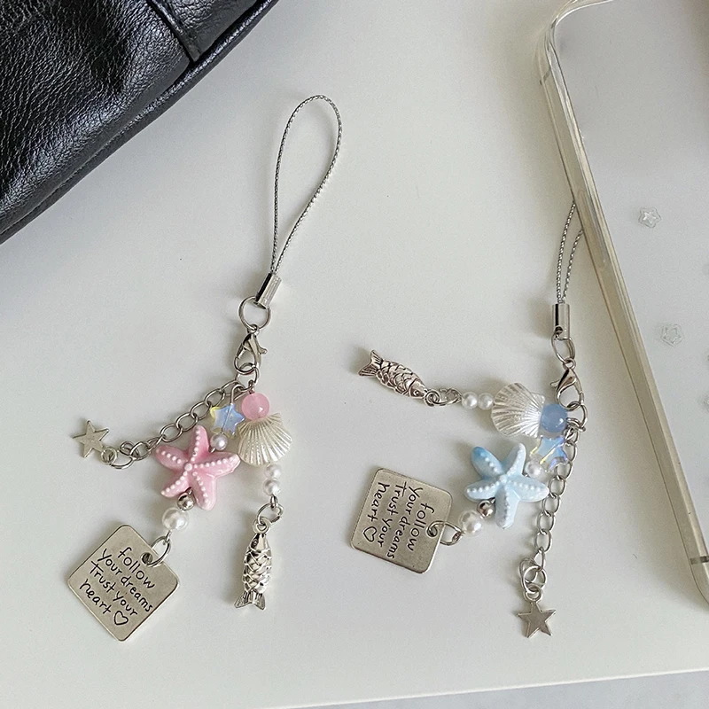 Summer Starfish Fish Phone Chain in Pink & Blue 4 Summer Starfish Fish Phone Chain in Pink & Blue - Image 4
