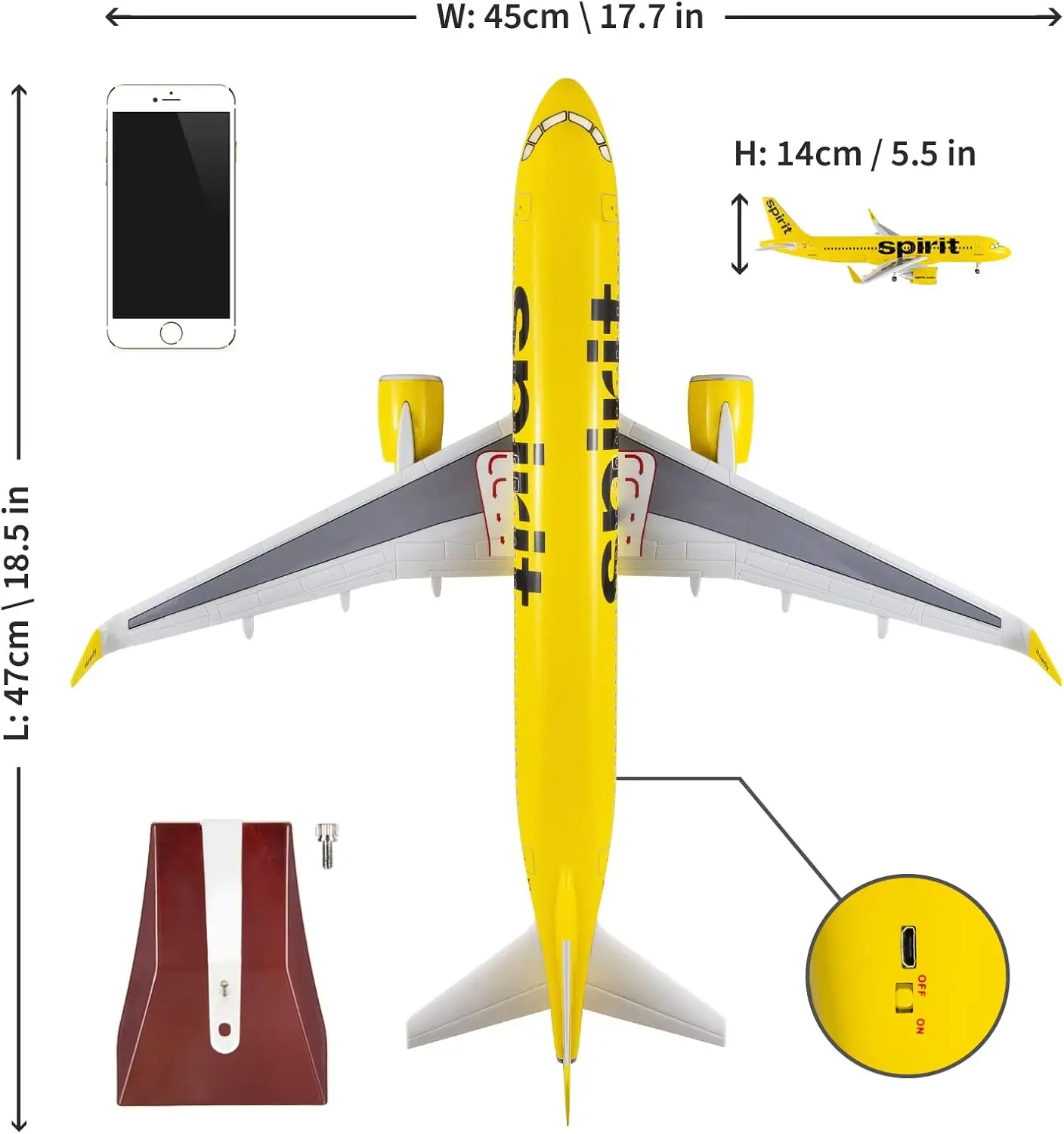 Spirit Airlines Airbus A320 Model 47CM with LED 6 Spirit Airlines Airbus A320 Model 47CM with LED - Image 6