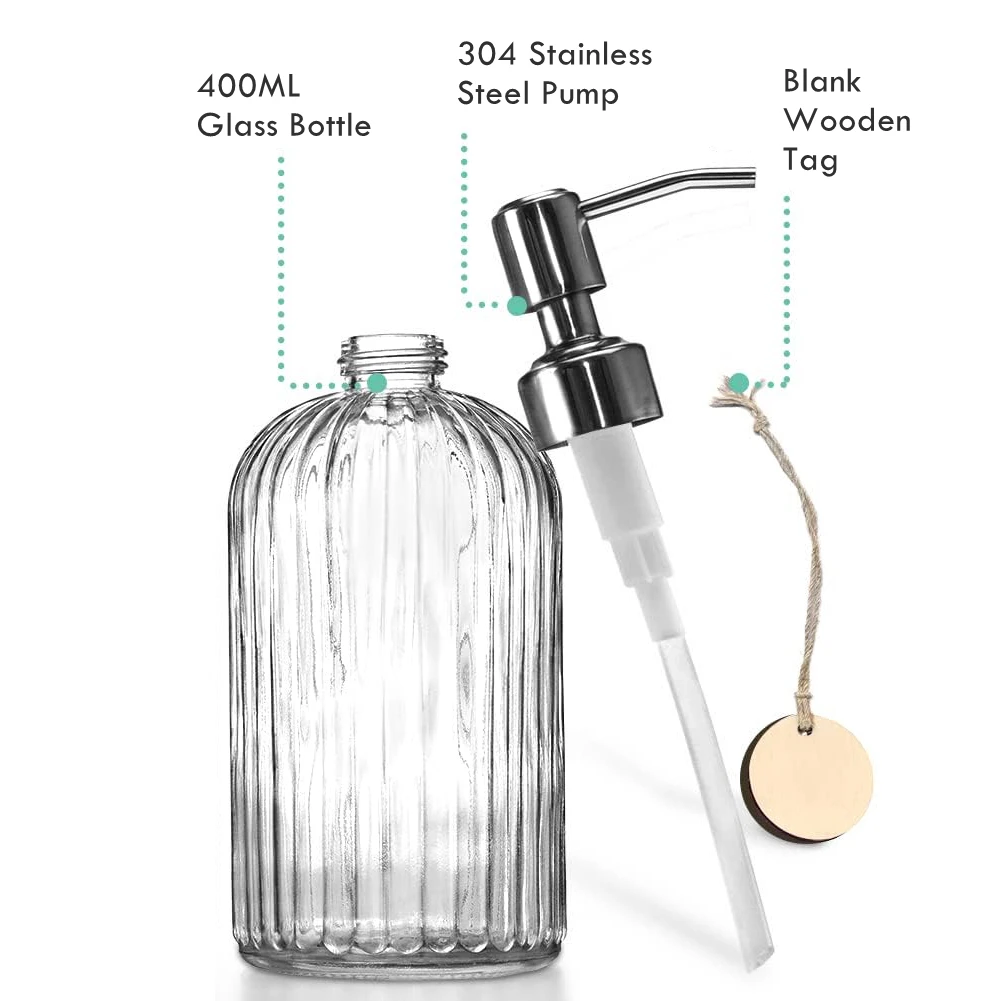 Elegant 400ml Glass Soap Dispenser with Stainless Steel Pump 2 Elegant 400ml Glass Soap Dispenser with Stainless Steel Pump - Image 2