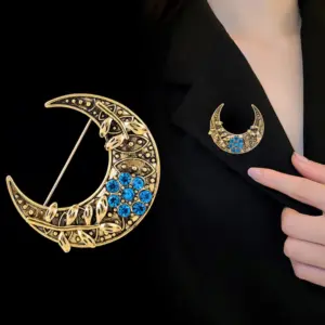Antique Moon Brooch with Blue Rhinestones 9 Saf330531ff8e408a8a58437c0180aac0c