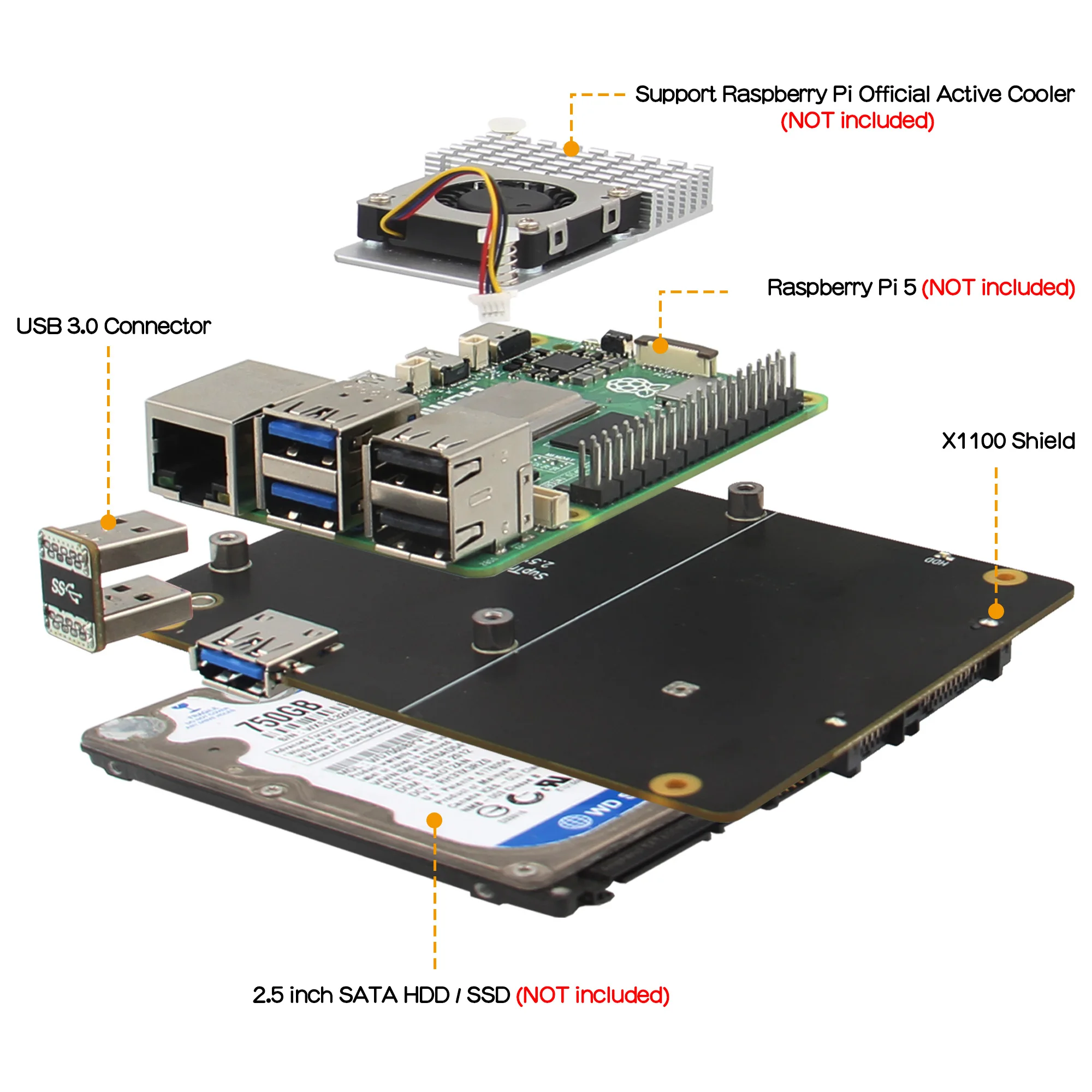 Geekworm X1100 2.5" SATA Drive Expansion Shield 5 Geekworm X1100 2.5" SATA Drive Expansion Shield - Image 5
