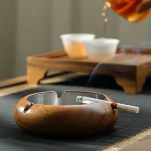 Vintage Wooden Round Ashtray with Stainless Steel Lining 11 Saff3e67ef34a4956a7ae58878e194809G