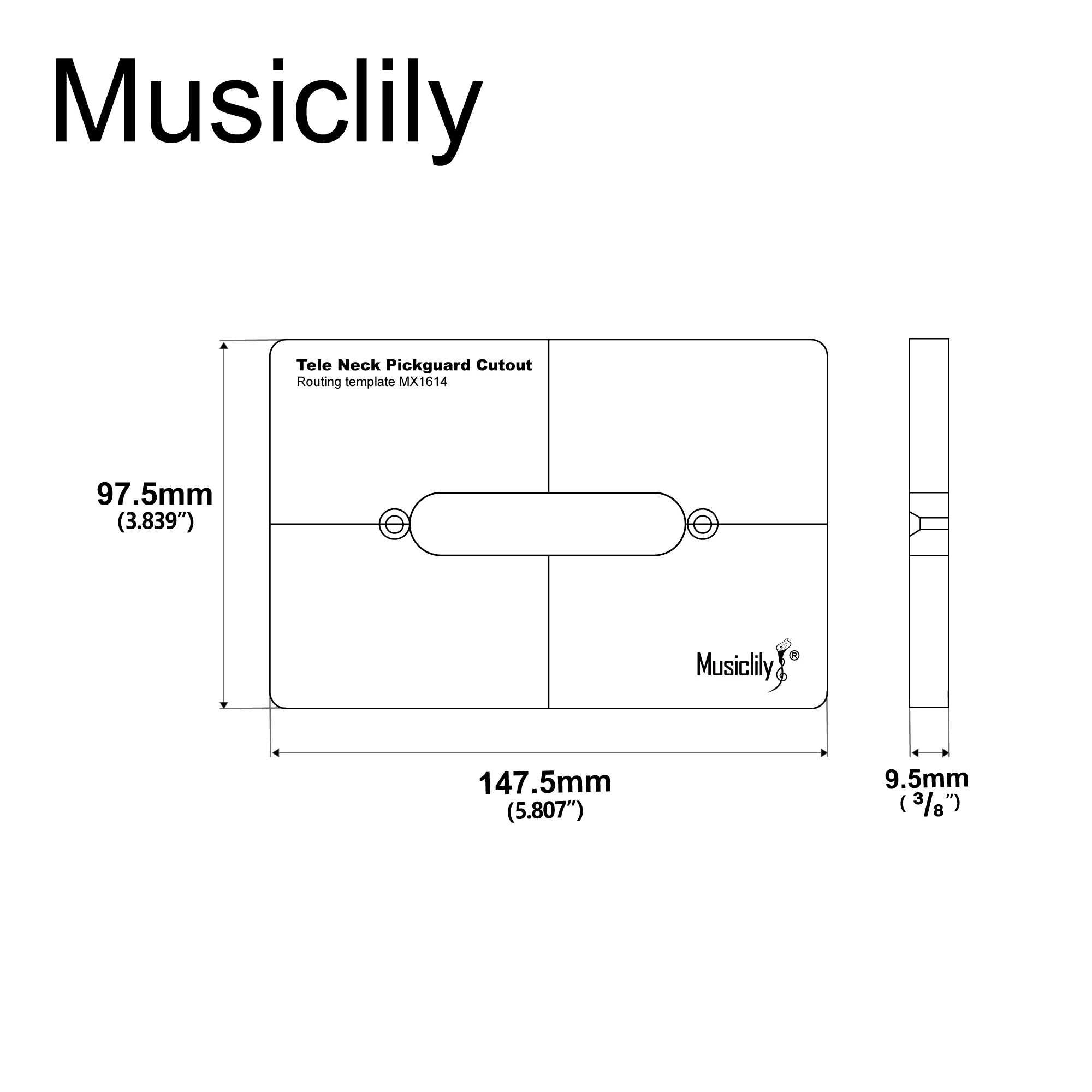 Transparent Acrylic Tele Neck Pickup Routing Template 2 Transparent Acrylic Tele Neck Pickup Routing Template - Image 2