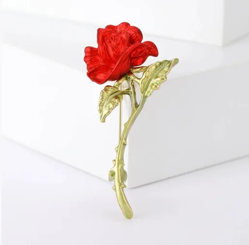 Red Rose Brooch with Vintage Details 3 Red Rose Brooch with Vintage Details - Image 3