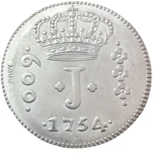 Vintage 1754 Brazil 600 Reis Coin Replica