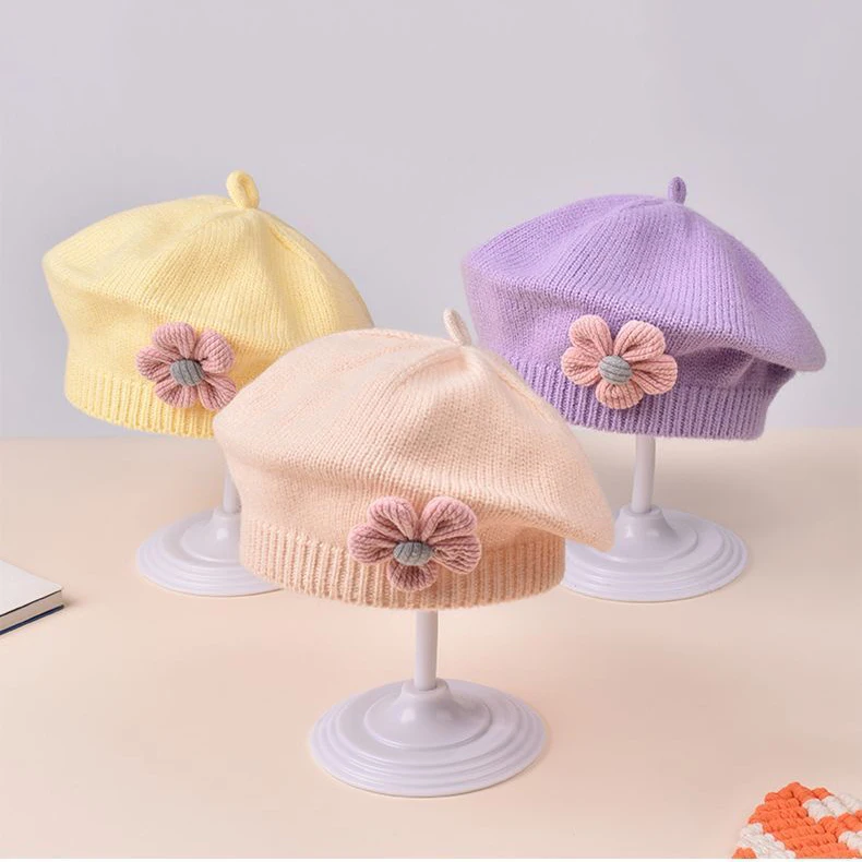 Baby Girl Knit Beret with Floral Embellishments 3 Baby Girl Knit Beret with Floral Embellishments - Image 3