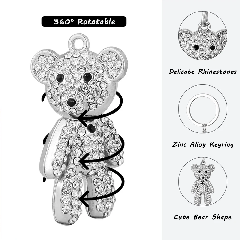 Rhinestone Bear Keychain in Silver, Gold, Rainbow 2 Rhinestone Bear Keychain in Silver, Gold, Rainbow - Image 2