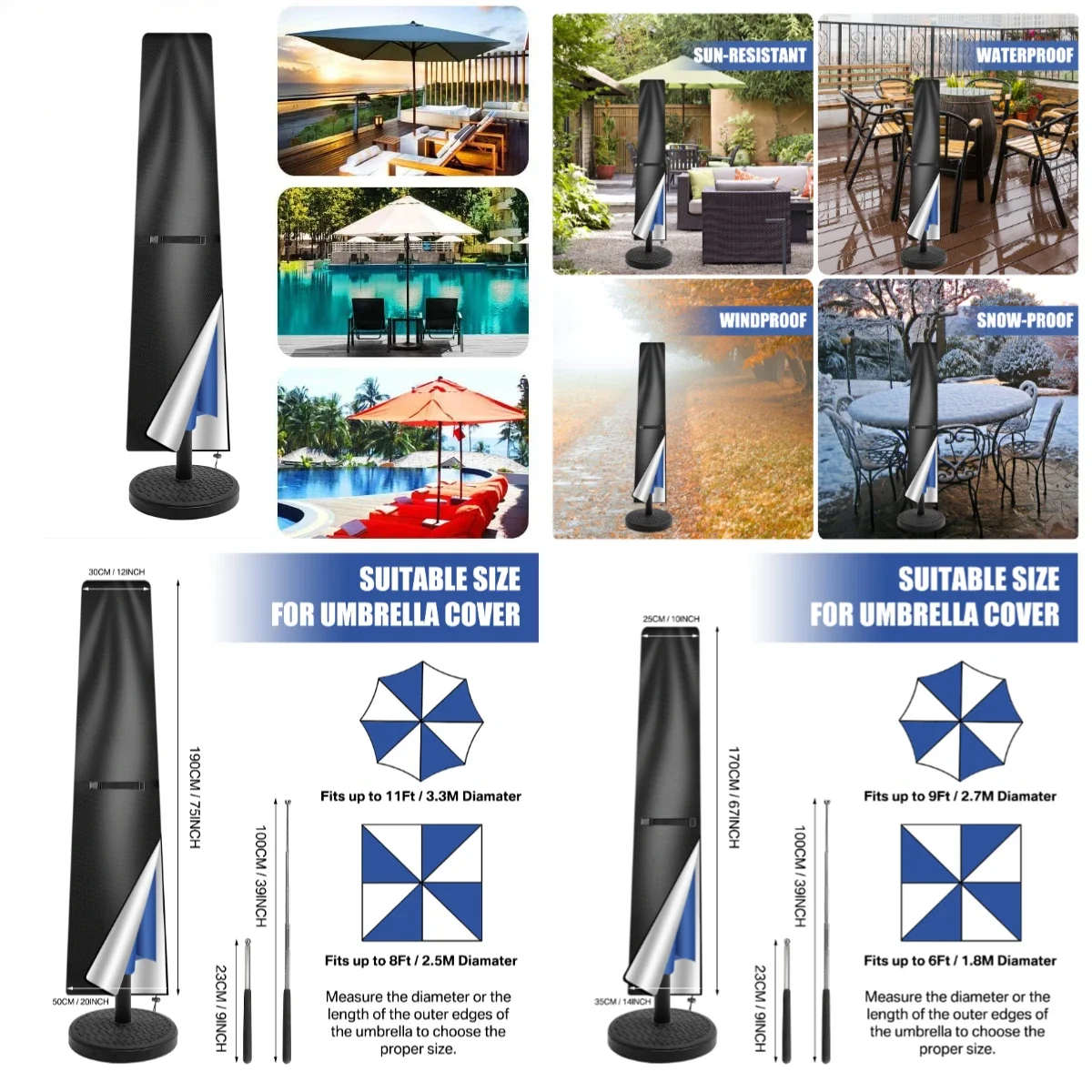 Waterproof Garden Parasol Cover for 170-280cm Umbrellas 6 Waterproof Garden Parasol Cover for 170-280cm Umbrellas - Image 6