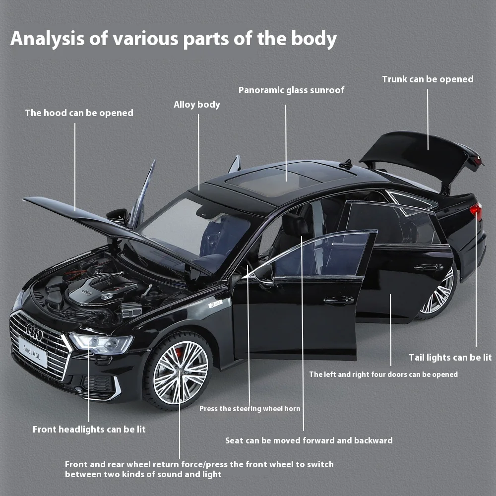 Black 1:18 Scale A6L Alloy Model Car 2 Black 1:18 Scale A6L Alloy Model Car - Image 2