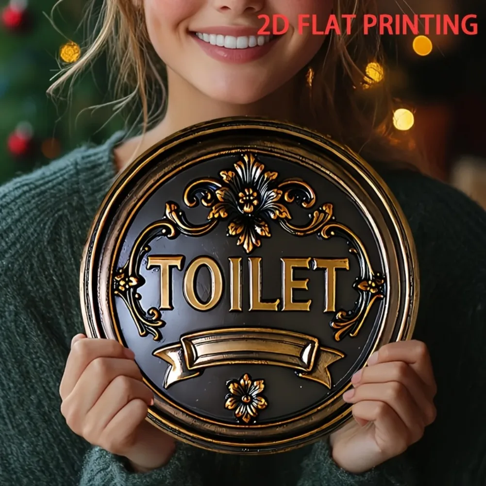 Vintage American-Style Toilet Sign with Gold Details 5 Vintage American-Style Toilet Sign with Gold Details - Image 5
