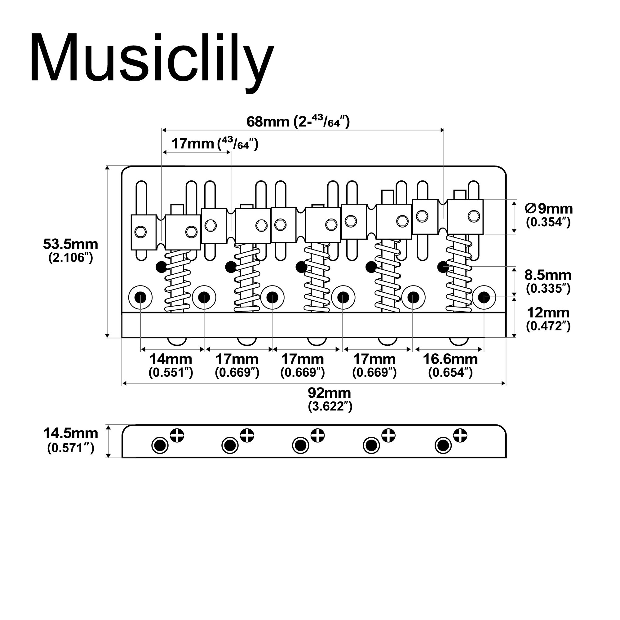 Heavy-Duty 5-String Bass Bridge with Brass Saddles 2 Heavy-Duty 5-String Bass Bridge with Brass Saddles - Image 2