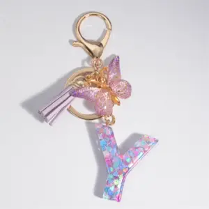 Whimsical Holographic S Keychain with Butterfly 17 Sb96d2e0200164d78a6b3476583f68bcbZ
