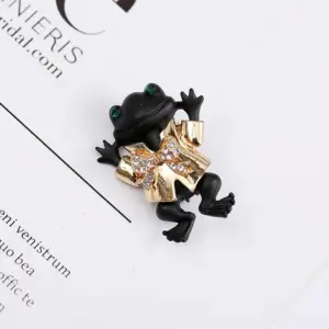 Retro Frog Brooch with Gold Bowtie