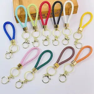 Colorful Braided PU Leather Keychain with Gold Clasp 11 Sbc41b792be024a75ad49e31d5a9544b7I