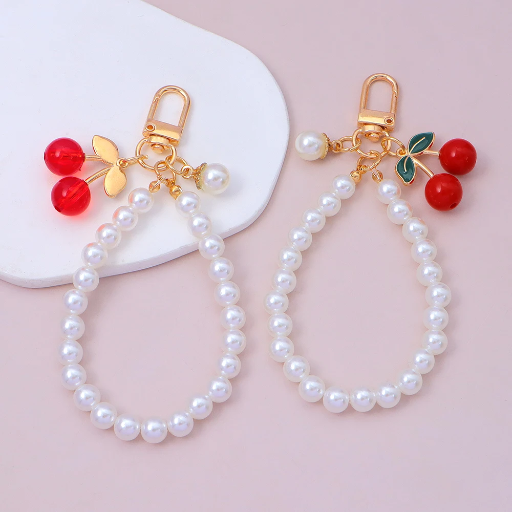 Pearl Chain Keychain with Cherry Charm 4 Pearl Chain Keychain with Cherry Charm - Image 4