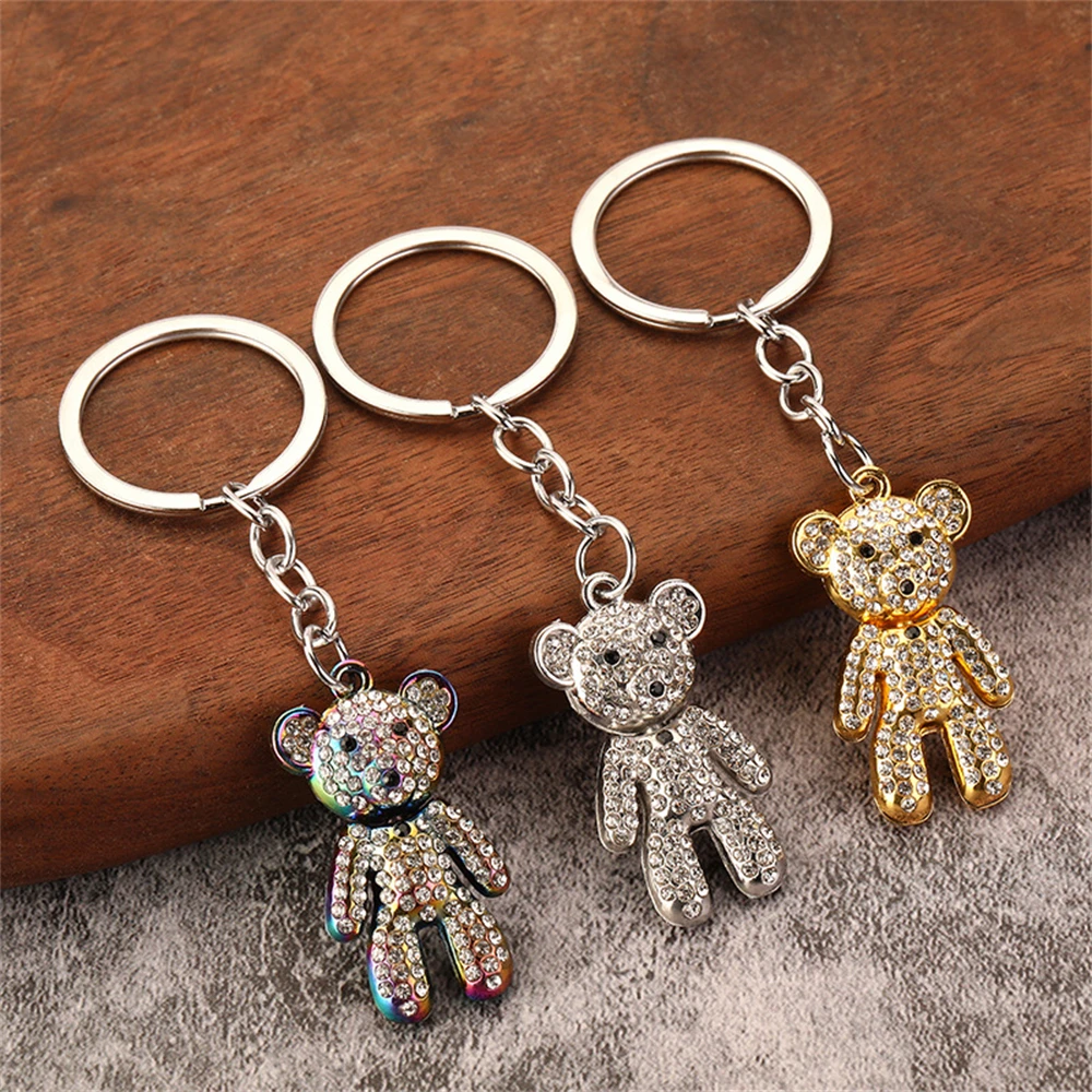 Rhinestone Bear Keychain in Silver, Gold, Rainbow 3 Rhinestone Bear Keychain in Silver, Gold, Rainbow - Image 3