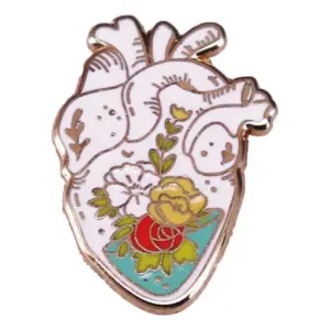 Flower Heart Copper Pin with Floral Accents