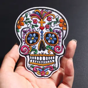 Punk Flower Skull Iron-On Patch 10x7.5 cm