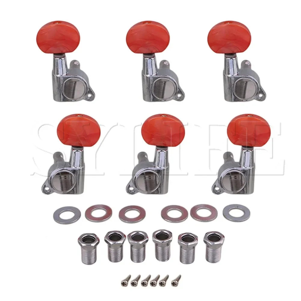 Chromed Folk Guitar Tuning Pegs with Red Knobs 3 Chromed Folk Guitar Tuning Pegs with Red Knobs - Image 3