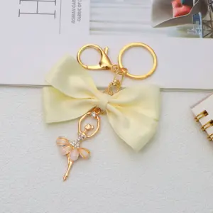 Pink Satin Bow Keychain with Enamel Flowers 18 Sc07c85fcead646cca48d976baca65339Y