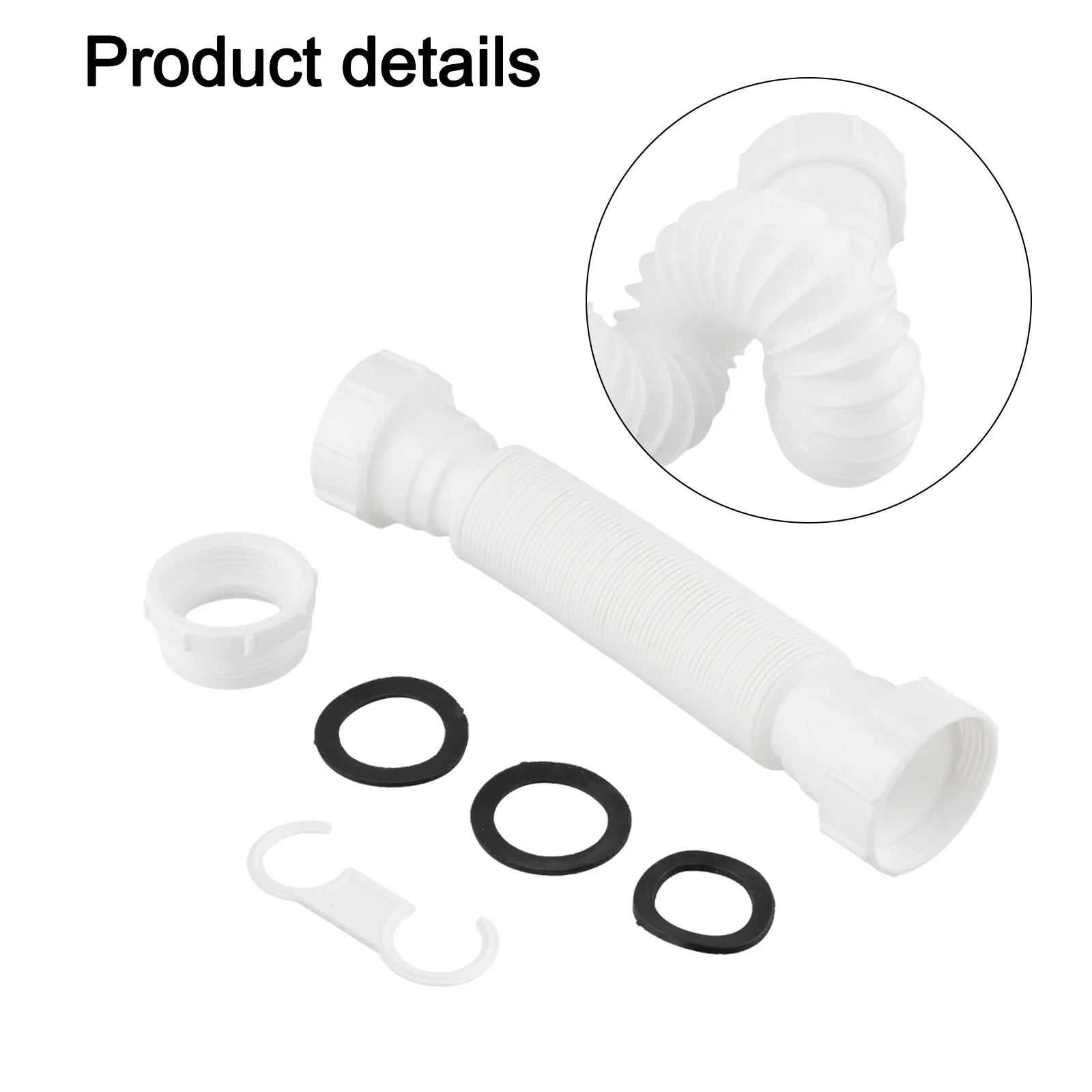 White Flexible Sink Drain Pipe with P-Trap 6 White Flexible Sink Drain Pipe with P-Trap - Image 6