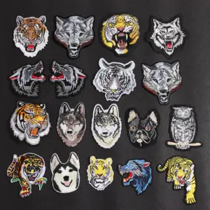 Embroidered Tiger and Wolf Head Patches Set 14 Sc090e1ea9c9f40d8bf9ea5e7ddbbe123k