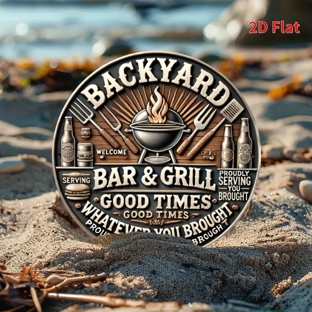 Vintage Backyard Bar & Grill Aluminum Sign 20x20 cm 4 Vintage Backyard Bar & Grill Aluminum Sign 20x20 cm - Image 4